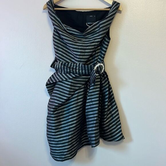 C/MEO Collective Blinded Sleeveless Striped Belted Mini Dress Black Women’s XXS - Picture 2 of 8